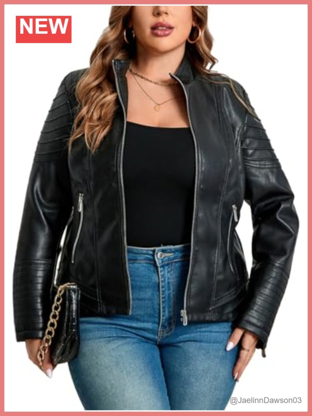 Plus Size Faux Leather Zip Up Moto Jacket Quilted Biker Coat